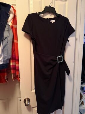 Luxology Black Midi Sheath Dress with Buckle Accent